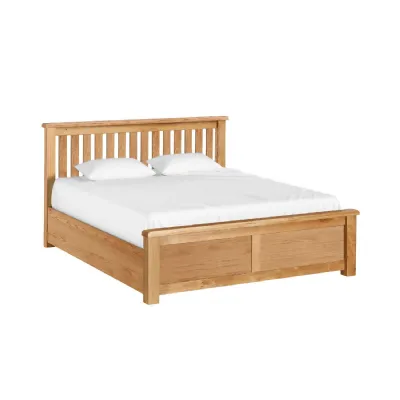 Natural Oak Gas Lift King Size Ottoman Bed Slatted Headboard