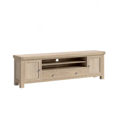 White Wash Wood 2 Door 2 Drawer Large TV Media Unit