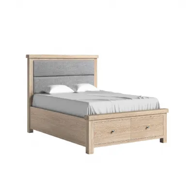 White Wash Oak Double Bed with Cushioned Headboard