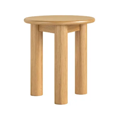 Lacquered Oak Round Top Side Table 3 Legged Base