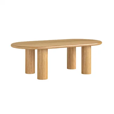 Lacquered Oak Oval Coffee Table Pillar Legs