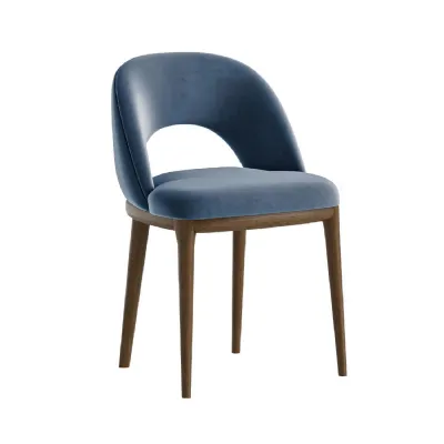 Smokey Blue Velvet Curved Back Dining Chair Dark Legs