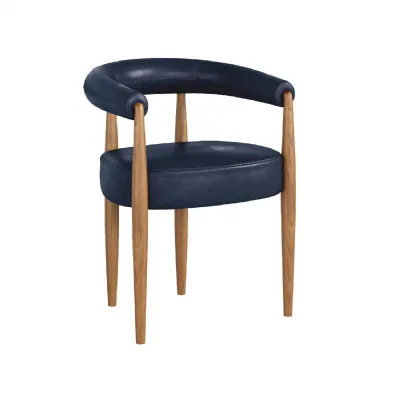 Midnight Blue Leather Effect Curved Back Dining Chair
