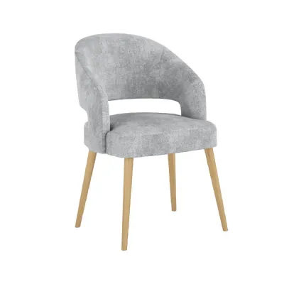 Light Grey Velvet Curved Back Dining Chair Wooden Frame