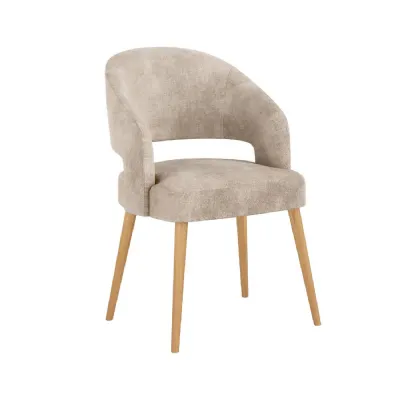Oatmeal Velvet Curved Back Dining Chair Wooden Frame