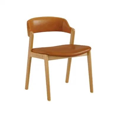 Tan Leather Effect Upholstered Dining Chair Wooden Framed