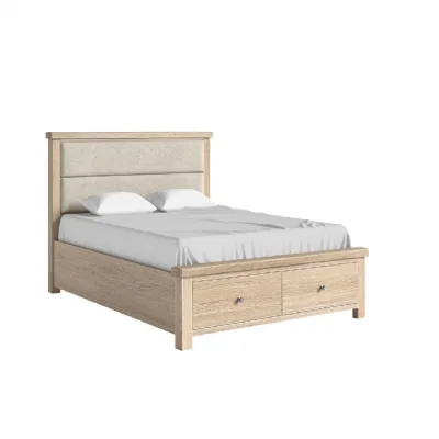 5' Bed With Cushion White Wash Cream Herringbone Headboard