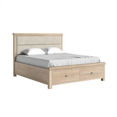 6' Bed With Cushion White Wash Cream Herringbone Headboard