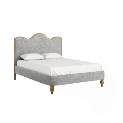 Grey Fabric 5ft King Size Bed Frame Scalloped Headboard