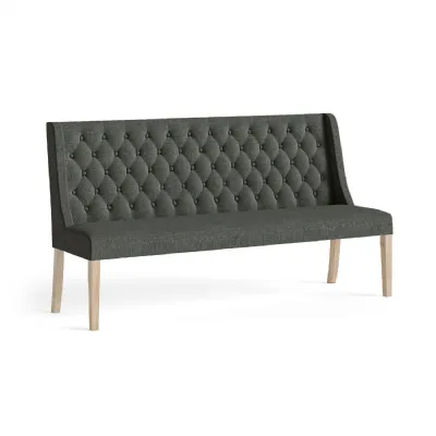 Charcoal Fabric Buttoned Back Large Dining Sofa Wooden Legs