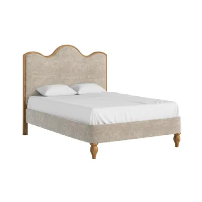 Oatmeal Fabric Double Bed Scalloped Headboard