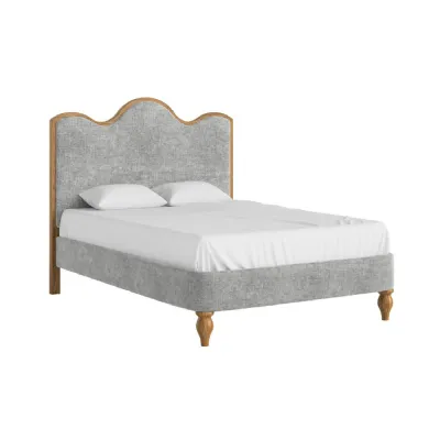 Grey Fabric Double Bed Scalloped Headboard
