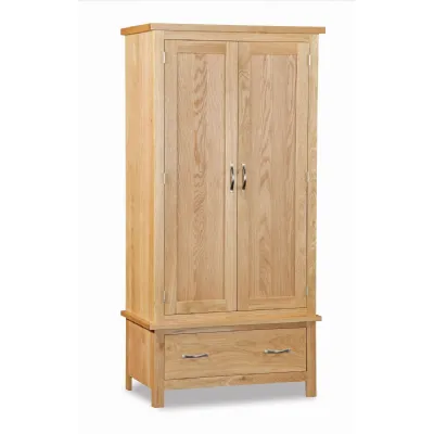 Oak 2 Door 1 Drawer Double Large Combi Gents Wardrobe