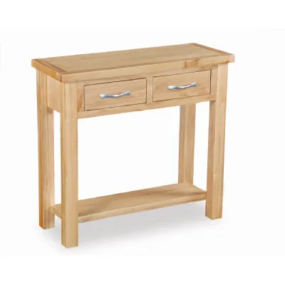 Natural Wood 2 Drawer Console Table with Shelf