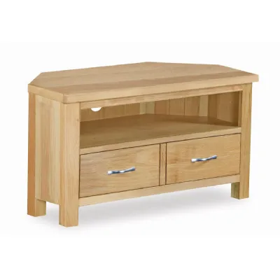Light Wood 2 Drawer Corner TV Media Entertainment Unit