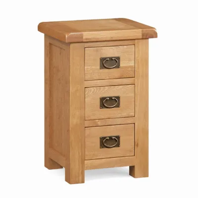 Rustic Oak Waxed 3 Drawer Bedside Table