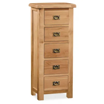 Rustic Oak Chest of 5 Drawers Tallboy