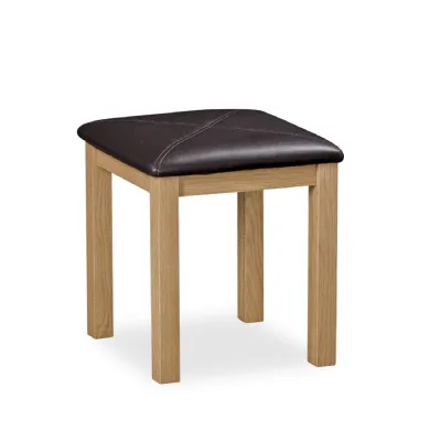 Rustic Oak Dressing Table Stool Black Leather Effect Seat