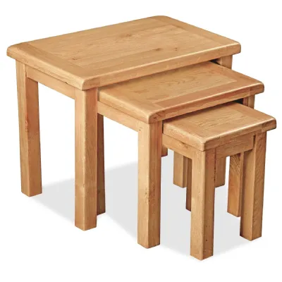 Rustic Oak Nest of 3 Side Tables Curved Edges
