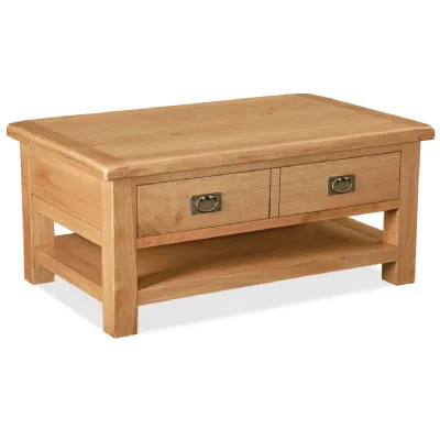 Rustic Oak 2 Drawer Large Coffee Table with Shelf
