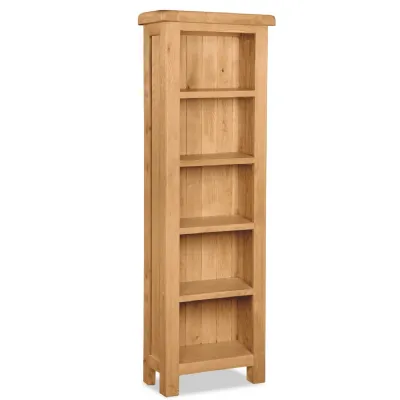 Rustic Oak Slim Narrow Open Bookcase Curve Edges