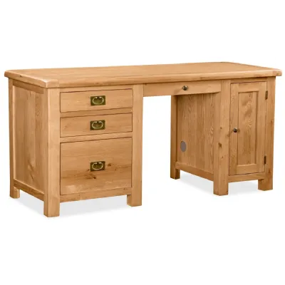 Waxed Wood 4 Drawer Double Home Office Computer Desk