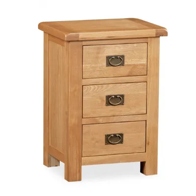 Rustic Oak 3 Drawer Wide Bedside Cabinet