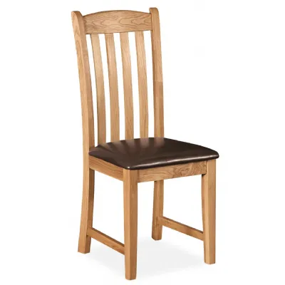Waxed Oak Slat Back Dining Chair Leather Effect Seat