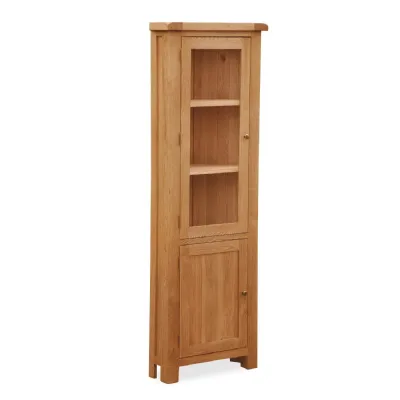 Rustic Oak 2 Door Tall Narrow Corner Display Cabinet