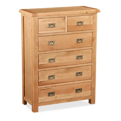 Rustic Oak 2 Over 4 Chest of Drawers Metal Drop Handles