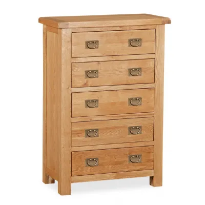 Rustic Waxed Oak Chest of 5 Drawers