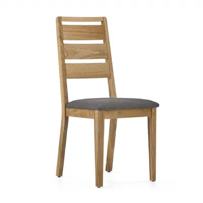 Lacquered Oak Ladder Back Dining Chair Grey Fabric Seat