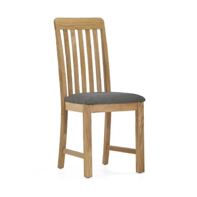 Lacquered Oak Slat Back Dining Chair Grey Fabric Seat