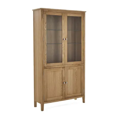 Lacquered Oak 4 Door Tall Display Cabinet