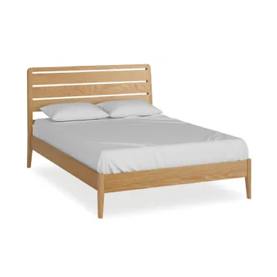 Lacquered Oak Double Bed Slatted Headboard and Footboard