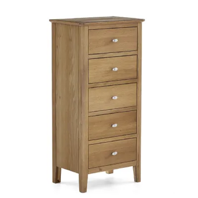 Lacquered Oak Chest of 5 Drawers Tallboy