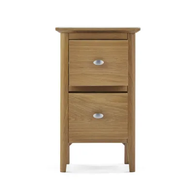 Lacquered Oak 2 Drawer Narrow Bedside Cabinet