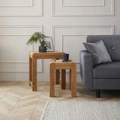 Oak Nest of 2 Side Tables with Rounded Corners