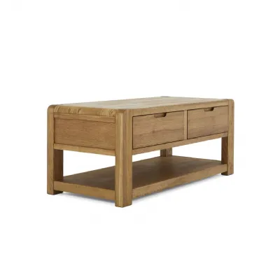 Oak 2 Drawer Coffee Table with Lower Shelf