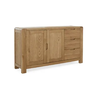 Oak 2 Door 3 Drawer Large Sideboard Curved Edges