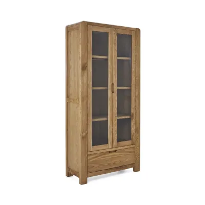 Natural Oak 2 Door 1 Drawer Large Glazed Display Unit