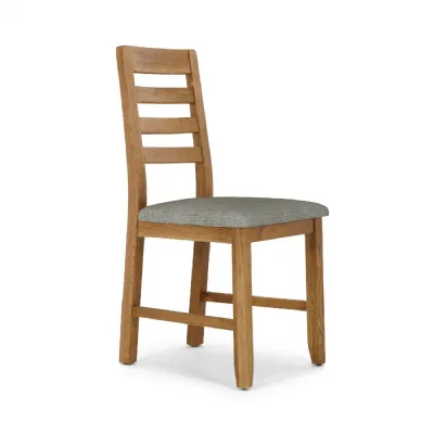 Oak Ladder Back Dining Chair Grey Fabric Padded Seat