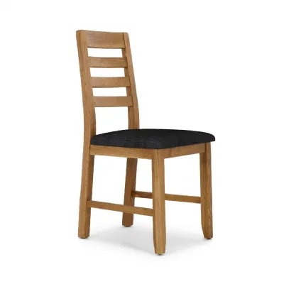 Oak Ladder Back Dining Chair Black Fabric Padded Seat