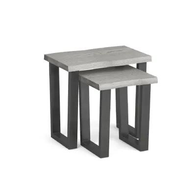 Industrial Grey Wood Nest of 2 Side Tables Metal Legs