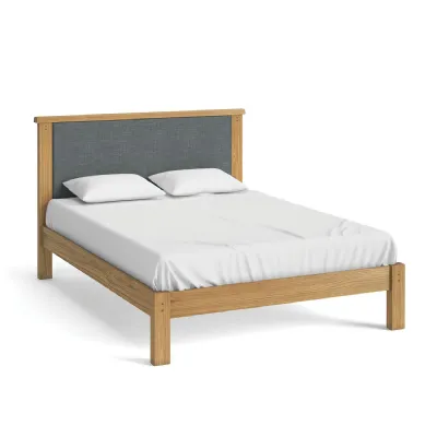 Rustic Oak 5ft King Size Bed Frame Upholstered Headboard