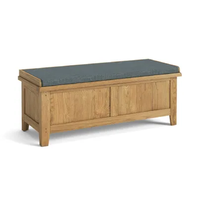 Rustic Waxed Oak Hallway Storage Bench Upholstered Top
