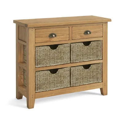 Rustic Oak 2 Drawer Console Table with 4 Baskets