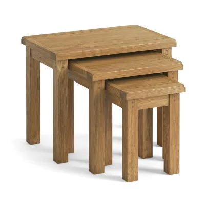 Rustic Oak Nest of 3 Side Tables Dowel Detailing