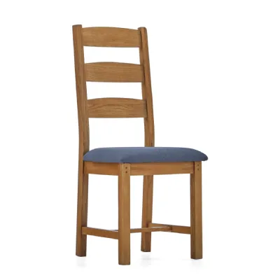 Rustic Oak Ladder Back Dining Chair Fabric Seat