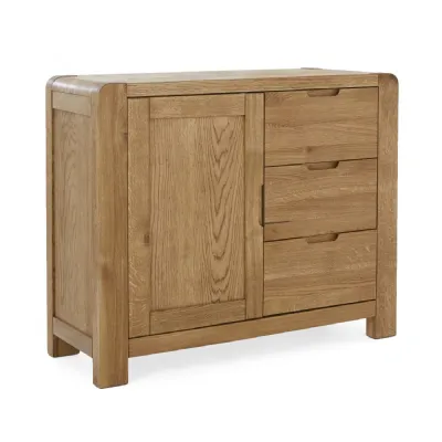 Oak 1 Door 3 Drawer Small Sideboard Inset Handles